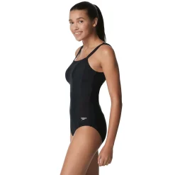 Recreation|Fitness-Speedo Rib Splice Square Neck One Piece Black