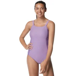 Recreation|Fitness-Speedo Rib Splice Square Neck One Piece Purple