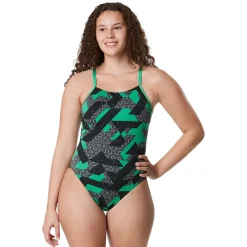 Racing|One Pieces-Speedo Ruse Blocks Flyback One Piece Speedo Green