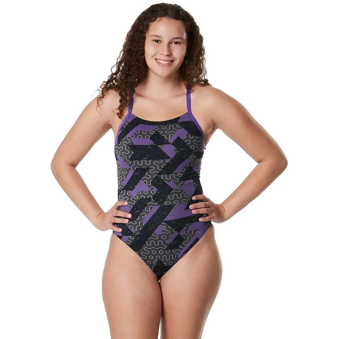 Racing|One Pieces-Speedo Ruse Blocks Flyback One Piece Speedo Purple