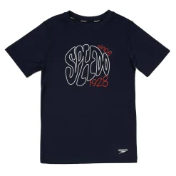 Boys Swimwear-Speedo Short Sleeve Graphic Swim Shirt Peacoat
