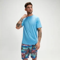 Rashguards-Speedo Short Sleeve Graphic Swim Rashguard Tranquil Blue