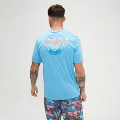 Rashguards-Speedo Short Sleeve Graphic Swim Rashguard Tranquil Blue