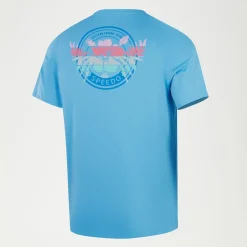 Rashguards-Speedo Short Sleeve Graphic Swim Rashguard Tranquil Blue