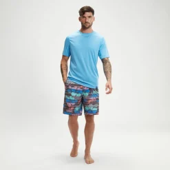 Rashguards-Speedo Short Sleeve Graphic Swim Rashguard Tranquil Blue