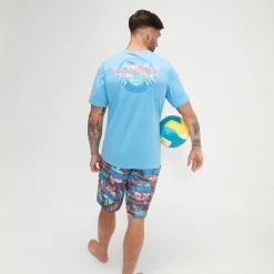 Rashguards-Speedo Short Sleeve Graphic Swim Rashguard Tranquil Blue