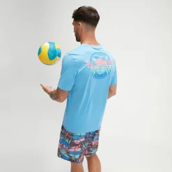 Rashguards-Speedo Short Sleeve Graphic Swim Rashguard Tranquil Blue