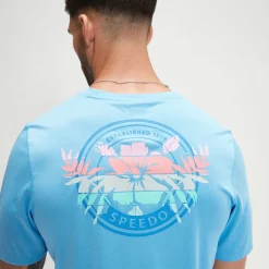 Rashguards-Speedo Short Sleeve Graphic Swim Rashguard Tranquil Blue