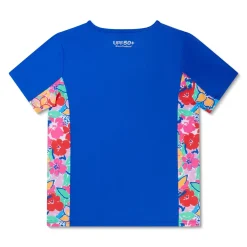 Girls Swimwear-Speedo Short Sleeve Printed Splice Rashguard Cobalt Blue