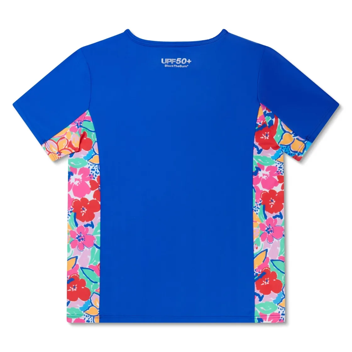 Girls Swimwear-Speedo Short Sleeve Printed Splice Rashguard Cobalt Blue