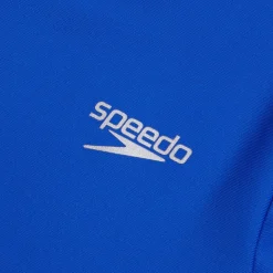 Girls Swimwear-Speedo Short Sleeve Printed Splice Rashguard Cobalt Blue