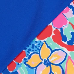 Girls Swimwear-Speedo Short Sleeve Printed Splice Rashguard Cobalt Blue
