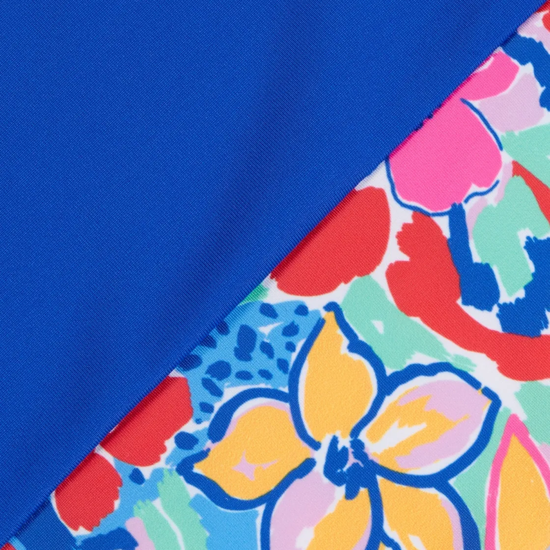 Girls Swimwear-Speedo Short Sleeve Printed Splice Rashguard Cobalt Blue