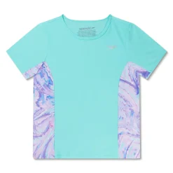 Girls Swimwear-Speedo Short Sleeve Printed Splice Rashguard Arctic Glass