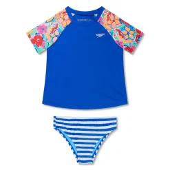 Girls Swimwear-Speedo Short Sleeve Rashguard Set Cobalt Blue