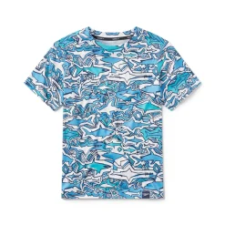 Boys Swimwear-Speedo Short Sleeve Shark Chalk Swim Shirt Sea Blue