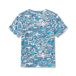 Boys Swimwear-Speedo Short Sleeve Shark Chalk Swim Shirt Sea Blue