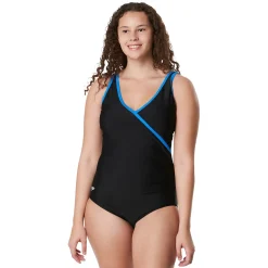 Recreation|Fitness-Speedo Side Shirred One Piece With Binding Blue Black