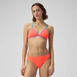 Two Pieces-Speedo Solid Crossback Triangle Top Siren Red