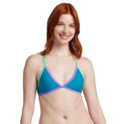 Two Pieces-Speedo Solid Crossback Triangle Top Aquarium Blue