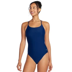 Recreation|Fitness-Speedo Solid Double Cross Back One Piece Cerulean Blue