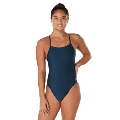 Racing|Fitness-Speedo Solid Double Lace Back One Piece Deep Blue