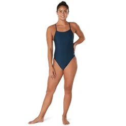 Racing|Fitness-Speedo Solid Double Lace Back One Piece Deep Blue