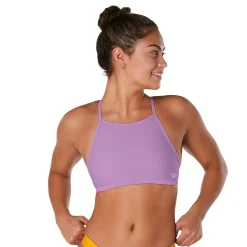 Two Pieces-Speedo Solid Double Lace Back Top Violet Tulle