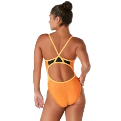 Racing|One Pieces-Speedo Solid Flyback One Piece Orange