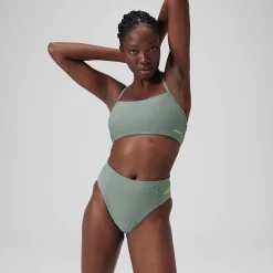 Two Pieces-Speedo Solid High Waist Bottom Sage Green