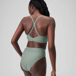 Two Pieces-Speedo Solid High Waist Bottom Sage Green