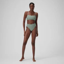 Two Pieces-Speedo Solid High Waist Bottom Sage Green