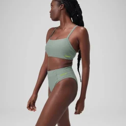 Two Pieces-Speedo Solid High Waist Bottom Sage Green