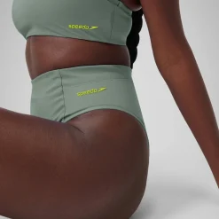 Two Pieces-Speedo Solid High Waist Bottom Sage Green