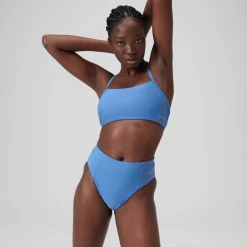 Two Pieces-Speedo Solid High Waist Bottom Iceberg Blue