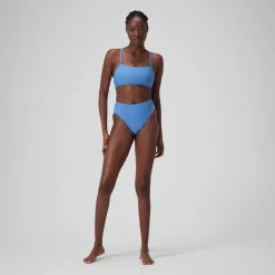 Two Pieces-Speedo Solid High Waist Bottom Iceberg Blue