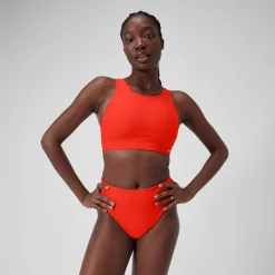 Two Pieces-Speedo Solid Highneck Top with Mesh Coquelicot Red