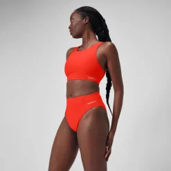 Two Pieces-Speedo Solid Highneck Top with Mesh Coquelicot Red