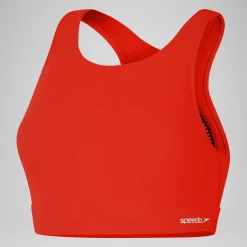 Two Pieces-Speedo Solid Highneck Top with Mesh Coquelicot Red