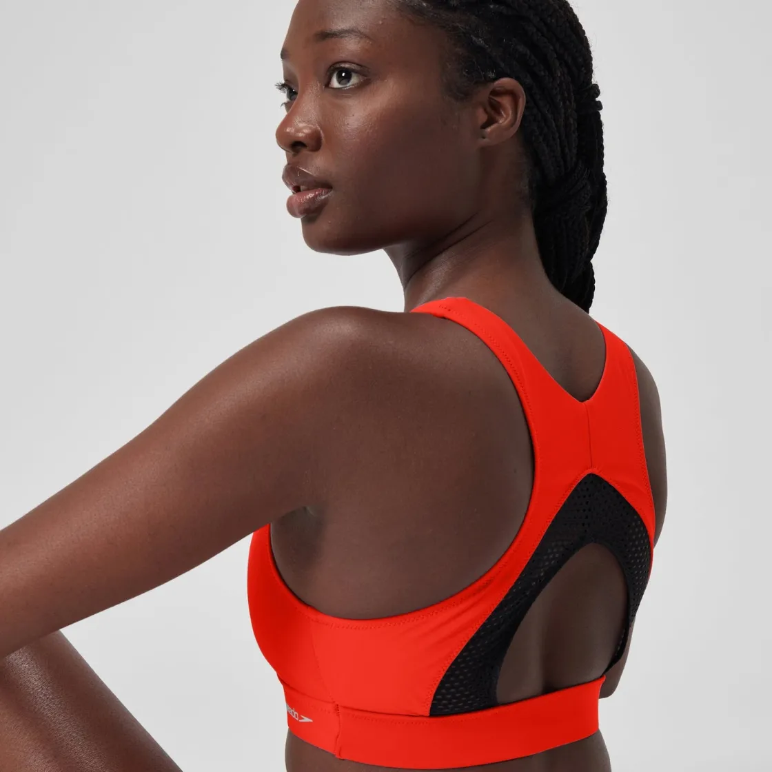 Two Pieces-Speedo Solid Highneck Top with Mesh Coquelicot Red
