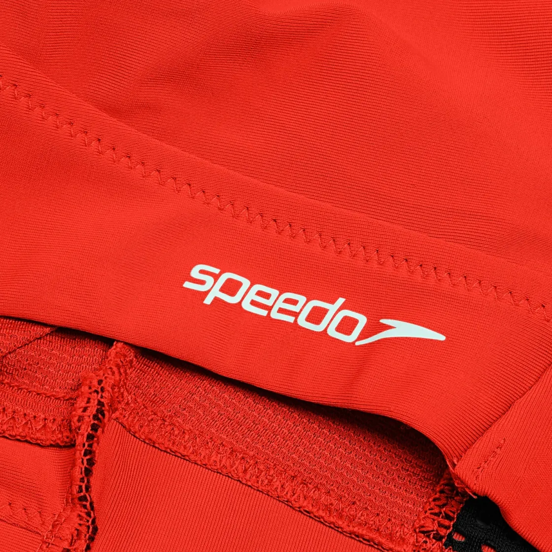 Two Pieces-Speedo Solid Highneck Top with Mesh Coquelicot Red