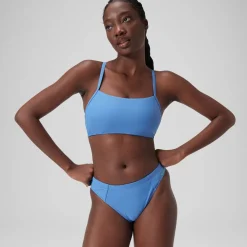 Two Pieces-Speedo Solid Racerback Top Iceberg Blue