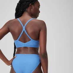 Two Pieces-Speedo Solid Racerback Top Iceberg Blue