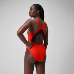Fitness|One Pieces-Speedo Solid Scoop Mesh One Piece Coquelicot Red