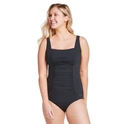 Fitness|One Pieces-Speedo Solid Shirred Tank One Piece Black