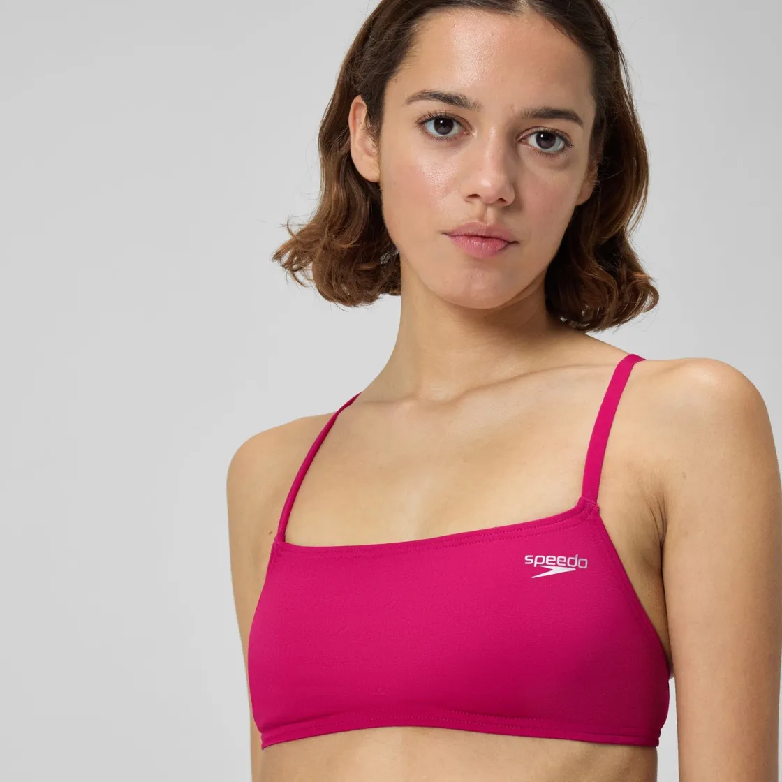 Two Pieces-Speedo Solid Strappy Fixed Back Bikini Top Magenta Haze
