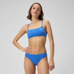Two Pieces-Speedo Solid Strappy Fixed Back Bikini Top Sevres Blue