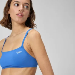 Two Pieces-Speedo Solid Strappy Fixed Back Bikini Top Sevres Blue