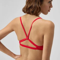 Two Pieces-Speedo Solid Strappy Fixed Bikini Top Crimsom Red