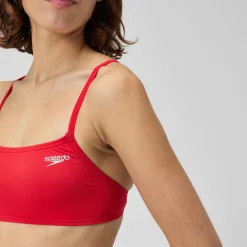 Two Pieces-Speedo Solid Strappy Fixed Bikini Top Crimsom Red